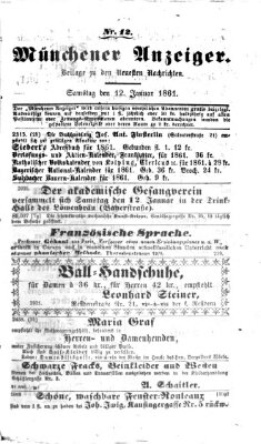 Münchener Anzeiger (Münchner neueste Nachrichten) Samstag 12. Januar 1861