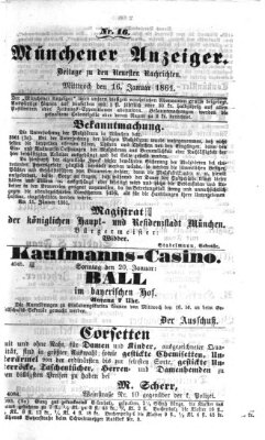Münchener Anzeiger (Münchner neueste Nachrichten) Mittwoch 16. Januar 1861