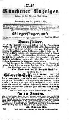 Münchener Anzeiger (Neueste Nachrichten aus dem Gebiete der Politik) Donnerstag 31. Januar 1861