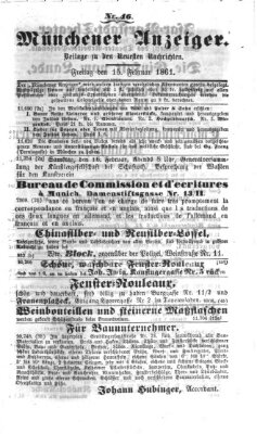 Münchener Anzeiger (Neueste Nachrichten aus dem Gebiete der Politik) Freitag 15. Februar 1861