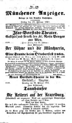 Münchener Anzeiger (Neueste Nachrichten aus dem Gebiete der Politik) Freitag 22. Februar 1861