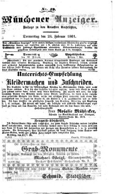 Münchener Anzeiger (Neueste Nachrichten aus dem Gebiete der Politik) Donnerstag 28. Februar 1861
