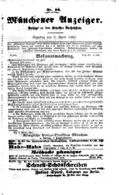 Münchener Anzeiger (Münchner neueste Nachrichten) Samstag 6. April 1861