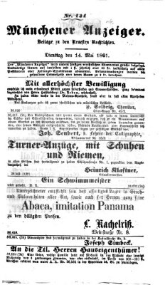Münchener Anzeiger (Neueste Nachrichten aus dem Gebiete der Politik) Dienstag 14. Mai 1861