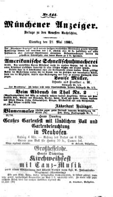 Münchener Anzeiger (Münchner neueste Nachrichten) Dienstag 21. Mai 1861