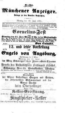 Münchener Anzeiger (Neueste Nachrichten aus dem Gebiete der Politik) Montag 10. Juni 1861