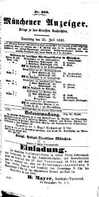 Münchener Anzeiger (Münchner neueste Nachrichten) Donnerstag 25. Juli 1861