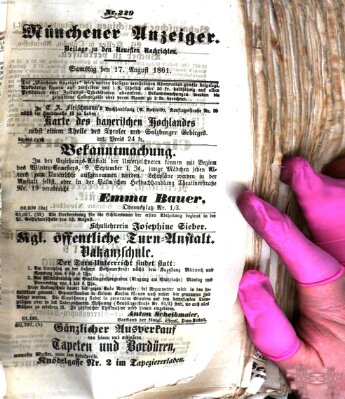Münchener Anzeiger (Münchner neueste Nachrichten) Samstag 17. August 1861