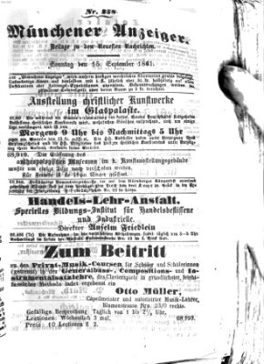 Münchener Anzeiger (Neueste Nachrichten aus dem Gebiete der Politik) Sonntag 15. September 1861