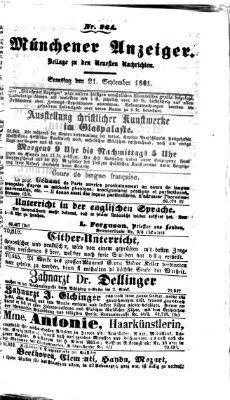 Münchener Anzeiger (Neueste Nachrichten aus dem Gebiete der Politik) Samstag 21. September 1861
