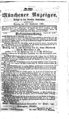 Münchener Anzeiger (Neueste Nachrichten aus dem Gebiete der Politik) Sonntag 22. September 1861
