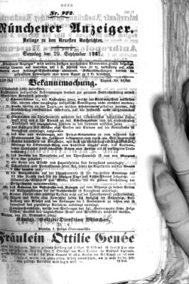 Münchener Anzeiger (Neueste Nachrichten aus dem Gebiete der Politik) Sonntag 29. September 1861