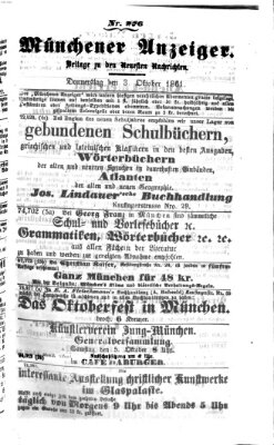 Münchener Anzeiger (Münchner neueste Nachrichten) Donnerstag 3. Oktober 1861