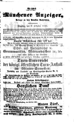Münchener Anzeiger (Neueste Nachrichten aus dem Gebiete der Politik) Dienstag 8. Oktober 1861