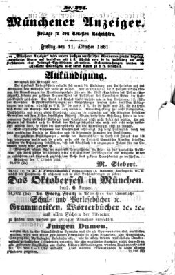 Münchener Anzeiger (Münchner neueste Nachrichten) Freitag 11. Oktober 1861