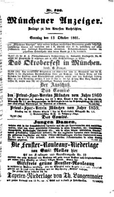 Münchener Anzeiger (Neueste Nachrichten aus dem Gebiete der Politik) Sonntag 13. Oktober 1861