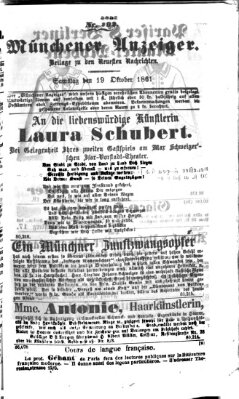 Münchener Anzeiger (Neueste Nachrichten aus dem Gebiete der Politik) Samstag 19. Oktober 1861