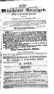 Münchener Anzeiger (Neueste Nachrichten aus dem Gebiete der Politik) Samstag 16. November 1861