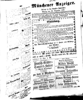 Münchener Anzeiger (Neueste Nachrichten aus dem Gebiete der Politik) Montag 30. Dezember 1861