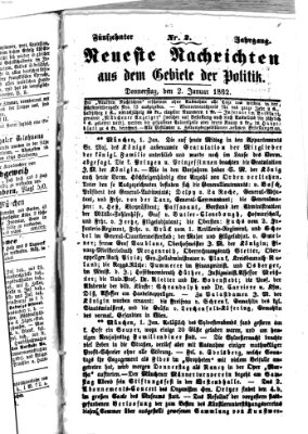 Neueste Nachrichten aus dem Gebiete der Politik (Münchner neueste Nachrichten) Donnerstag 2. Januar 1862