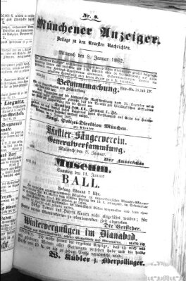 Münchener Anzeiger (Neueste Nachrichten aus dem Gebiete der Politik) Mittwoch 8. Januar 1862