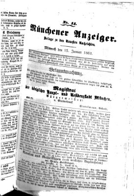 Münchener Anzeiger (Münchner neueste Nachrichten) Mittwoch 15. Januar 1862