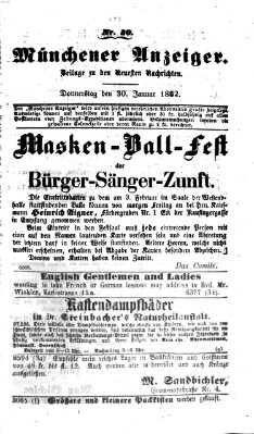 Münchener Anzeiger (Neueste Nachrichten aus dem Gebiete der Politik) Donnerstag 30. Januar 1862