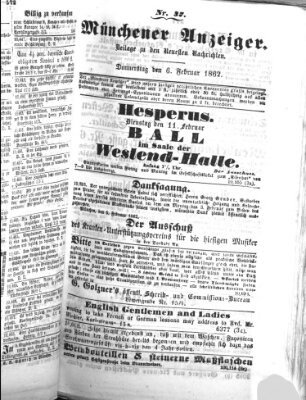 Münchener Anzeiger (Neueste Nachrichten aus dem Gebiete der Politik) Donnerstag 6. Februar 1862