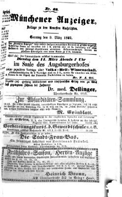 Münchener Anzeiger (Münchner neueste Nachrichten) Sonntag 9. März 1862