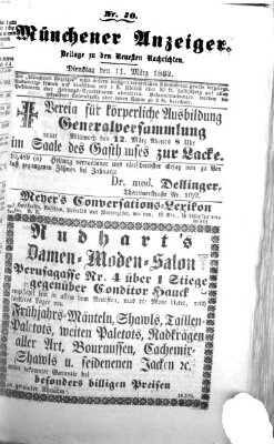 Münchener Anzeiger (Neueste Nachrichten aus dem Gebiete der Politik) Dienstag 11. März 1862