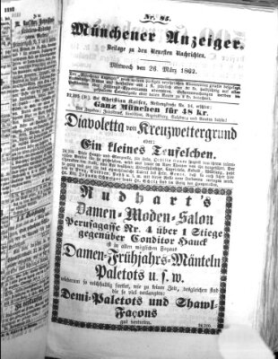 Münchener Anzeiger (Münchner neueste Nachrichten) Mittwoch 26. März 1862