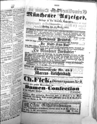 Münchener Anzeiger (Neueste Nachrichten aus dem Gebiete der Politik) Freitag 4. April 1862