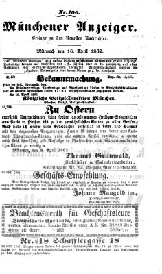 Münchener Anzeiger (Münchner neueste Nachrichten) Mittwoch 16. April 1862