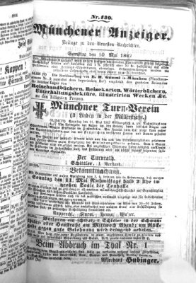 Münchener Anzeiger (Neueste Nachrichten aus dem Gebiete der Politik) Samstag 10. Mai 1862