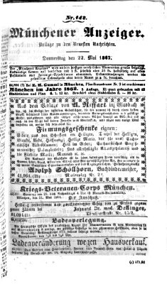 Münchener Anzeiger (Neueste Nachrichten aus dem Gebiete der Politik) Donnerstag 22. Mai 1862