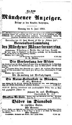Münchener Anzeiger (Münchner neueste Nachrichten) Sonntag 8. Juni 1862