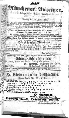 Münchener Anzeiger (Münchner neueste Nachrichten) Montag 30. Juni 1862