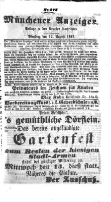 Münchener Anzeiger (Münchner neueste Nachrichten) Dienstag 12. August 1862