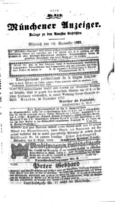 Münchener Anzeiger (Münchner neueste Nachrichten) Mittwoch 10. September 1862