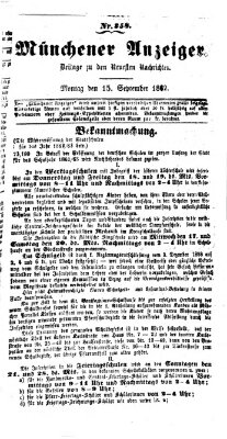 Münchener Anzeiger (Münchner neueste Nachrichten) Montag 15. September 1862