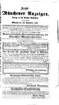Münchener Anzeiger (Münchner neueste Nachrichten) Mittwoch 24. September 1862