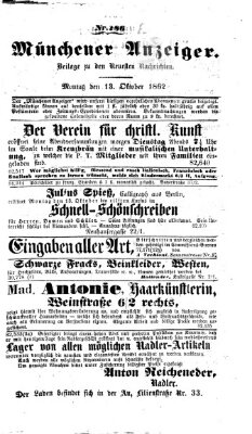 Münchener Anzeiger (Neueste Nachrichten aus dem Gebiete der Politik) Montag 13. Oktober 1862