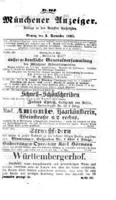 Münchener Anzeiger (Neueste Nachrichten aus dem Gebiete der Politik) Montag 3. November 1862