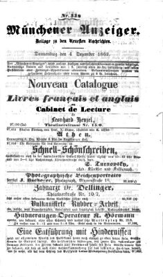 Münchener Anzeiger (Neueste Nachrichten aus dem Gebiete der Politik) Donnerstag 4. Dezember 1862