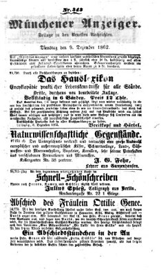 Münchener Anzeiger (Münchner neueste Nachrichten) Dienstag 9. Dezember 1862