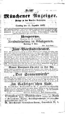 Münchener Anzeiger (Münchner neueste Nachrichten) Samstag 13. Dezember 1862