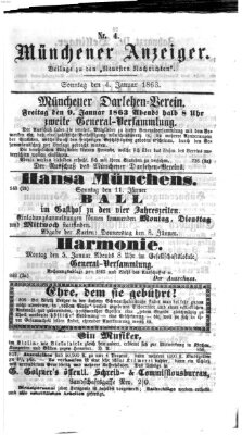 Münchener Anzeiger (Münchner neueste Nachrichten) Sonntag 4. Januar 1863