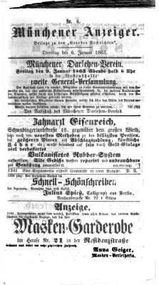 Münchener Anzeiger (Neueste Nachrichten aus dem Gebiete der Politik) Dienstag 6. Januar 1863