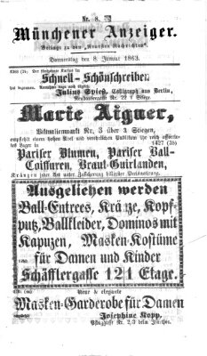 Münchener Anzeiger (Neueste Nachrichten aus dem Gebiete der Politik) Donnerstag 8. Januar 1863