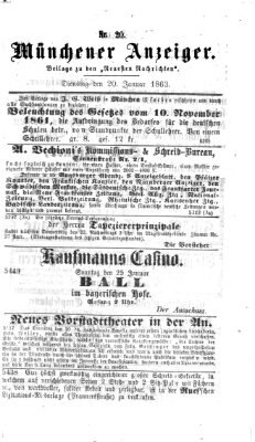 Münchener Anzeiger (Neueste Nachrichten aus dem Gebiete der Politik) Dienstag 20. Januar 1863